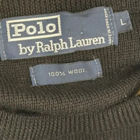 Vintage Polo Ralph Lauren Black Wool Men's Padded Arms and Shoulders Sweater - M - Picture 2 of 6